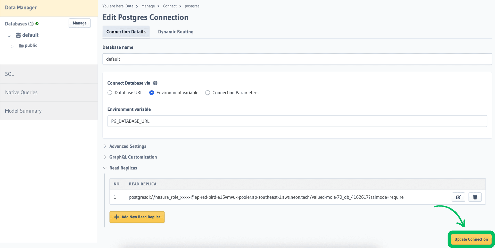 Hasura Update Connection